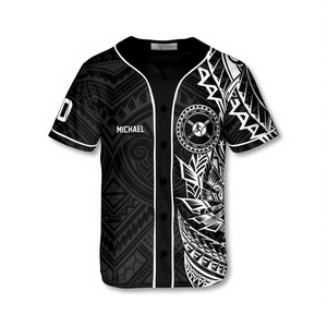 Camiseta de Béisbol Tribal Personalizada con Nombre, Botones, Diseño de Tatuaje en Blanco y Negro, Camiseta de Equipo - Product Image 2