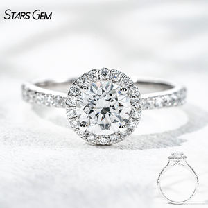 Anillo de Compromiso Clásico con Halo de Oro Blanco de 18K y Diamante Cultivado en Laboratorio Starsgem de 1.22ct DEF VS, Corte Brillante Redondo, 2.64g - Product Image 1