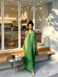 Abito lungo estivo Y2K da <span class=keywords><strong>donna</strong></span> in chiffon, elegante, sexy, con spalline 3D, plissettato, senza maniche, per feste. - Product Image 6