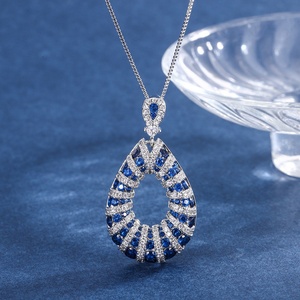 Durable Eco-friendly Brass Gold Plated 12*14mm Blue Zircon Teardrop Necklace and Ear <b>Ring</b> 3PCS <b>Set</b> Elegant <b>Women</b> Jewelry <b>Sets</b> - Product Image 5