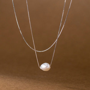 สร้อยคอมุกแบนสีเงิน S925แบบแปลกๆเรียบง่ายและเหมาะกับ D9413เครื่องประดับของผู้หญิง - Product Image 1