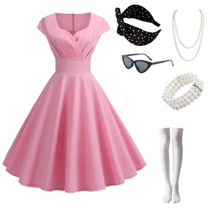 Vestido de Verano 2026 <span class=keywords><strong>para</strong></span> Mujer, Manga Corta, Estilo Hepburn, Vintage, Rockabilly, Talla Grande, Elegante, <span class=keywords><strong>para</strong></span> Fiesta de Noche - Product Image 5