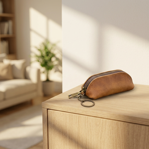 WRIZA Porte-monnaie vintage en cuir véritable avec fermeture éclair, petit portefeuille fait main pour clés et pièces de monnaie, disponible en marron, noir et beige - Product Image 6