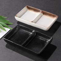 Plateau à condiments en céramique de style japonais, compatible micro-ondes, pour sauce barbecue, à double ou triple compartiment
