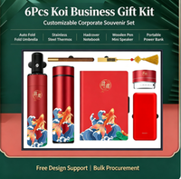 Ensemble cadeau d'entreprise 6-en-1 avec logo personnalisé, motif Koi, tasse isotherme en acier inoxydable de luxe, carnet, parapluie, cadeau d'affaires