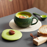Tasse à petit-déjeuner en porcelaine QTY vert avocat pour femme, moderne, minimaliste, couleur unie, résistante au lave-vaisselle et au micro-ondes, avec conservation de la chaleur