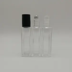 13毫米10毫升方形透明玻璃精油瓶瓶容器带玻璃塑料不锈钢辊
