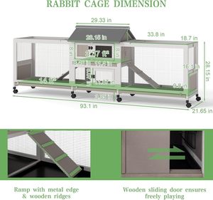 <b>Extra</b> <b>Large</b> 2-Story Wooden Rabbit Hutch Roof Indoor Outdoor with Dual Run Areas for 2-6 Rabbits & Guinea Pig - Product Image 4