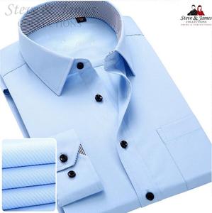 Chemise habillée formelle pour homme 100 % coton sergé teint en fil rayé à manches longues écologique séchage rapide anti-rétrécissement anti-boulochage été - Product Image 2