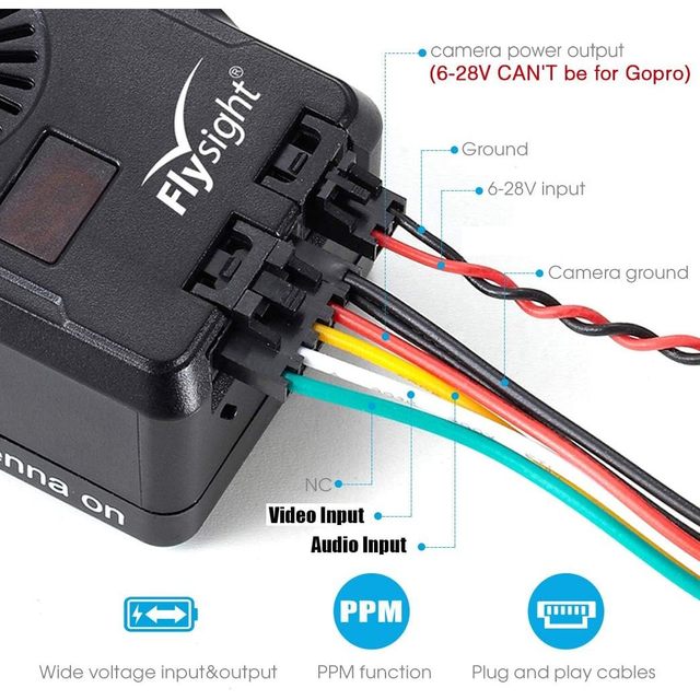 Flysight Black Mamba 5.8Ghz FPV Video Transmitter 40CH Wireless Audio Video FPV Vtx Transmitter for RC Drone MultiTotor Plastic