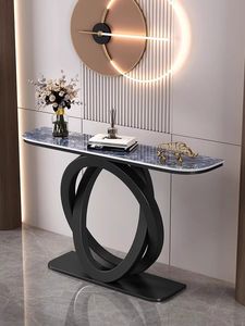 Italian Luxury Modern Entry Corridor Wall Simple Semi-Circular End View Platform Chinese Iron Art Xuanguan Rock Coffee <strong>Table</strong> - Product Image 2