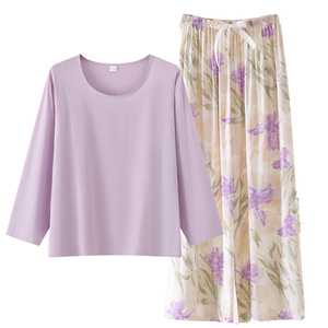 Ensemble de pyjama pour femme en coton et soie, manches longues, fin, avec coussinets de soutien-gorge, vêtements de maison - Product Image 5