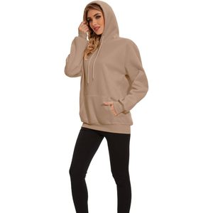 Sudadera con Capucha Básica para Mujer, Estilo Holgado, Manga Larga, Informal, de Moda, Mezcla de Algodón, Tejida, con Bolsillos - Product Image 2