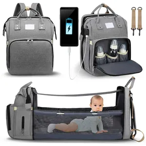 multifunctional Folding Waterproof Maternity Handbag Stroller baby Nappy Bag Bed Backpack Diaper Bag with Bassinet for mom