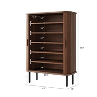 Meuble de rangement à chaussures étroit cannelé à 6 niveaux avec porte coulissante et étagères réglables pour entrée et couloir – Fournisseur d'usine