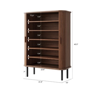 Meuble <span class=keywords><strong>de</strong></span> rangement à <span class=keywords><strong>chaussures</strong></span> étroit cannelé à 6 niveaux avec porte coulissante et étagères réglables pour entrée et couloir – Fournisseur d'usine - Product Image 6