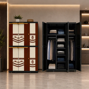 Naiba Mega Portable <b>Plastic</b> Cabinet/Wardrobe with Brown Style Doors & <b>Mirror</b> & Hanger for Clothing & Bedroom Storage - Product Image 1