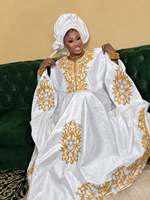 Robe Boubou Dashiki en Brocart Ramadan, 100% Coton Bazin Riche, Robe Africaine pour Femme, Mariage, Mariée, Aïd, avec Foulard