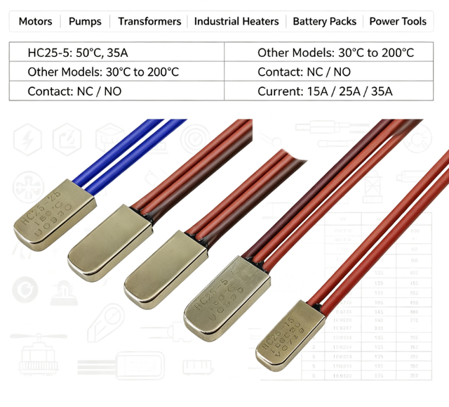 HC25 High Current Thermal Protector 25A 250V 150°C Bimetal Thermostat Switch NC Overheat Protection for Motor Pump Transformer