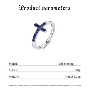 S925 <b>Silver</b> <b>Cross</b> Shape <b>Ring</b> With Pave Set Sapphire Stones Religious Jewelry Unisex Everyday Wear - Product Image 2