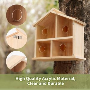 Casa para Pájaros con Ventana Transparente, Diseño de Vista Clara, Resistente al Agua, Casa para Pájaros de Madera para Exteriores, Fácil de Instalar, Decoración de Jardín - Product Image 3