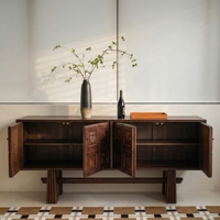 Commode en bois massif de style rétro moderne, design Mid-Century, meuble de rangement pour salon, chambre, cuisine, avec tiroirs, style antique.