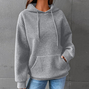 Nuevas llegadas de alta calidad para mujer con cordón de talla grande Waffle sudaderas pulóver liso de gran tamaño para mujer con bolsillo - Product Image 4