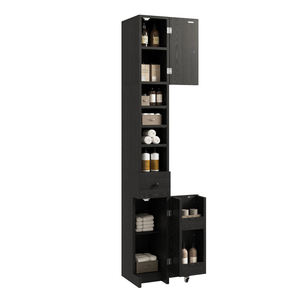 Armoire de rangement de salle de bain haute et étroite, organisateurs de rangement étroits en bois avec étagère réglable pour petit espace, noir - Product Image 1