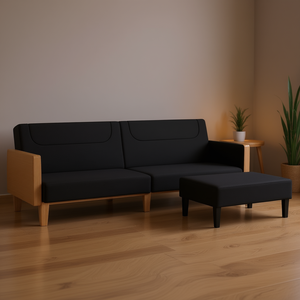 Sofá Cama de Tela Negra en Forma de L, 3 Plazas, Respaldo Dividido, Brazos Rectos, Muebles para el Hogar - Product Image 2