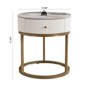 Modern Round Nightstand with Drawer <b>Marble</b> <b>Top</b> Gold Base <b>Side</b> <b>Table</b> for Living Room Bedroom - Product Image 5