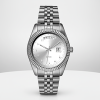 Montre à cadran arabe en acier inoxydable avec verre saphir, mouvement japonais, étanche, fenêtre de calendrier, montre la plus vendue pour hommes, classique