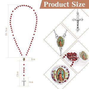 12 pezzi rosso profumo di perline in legno croce sacra ciondolo Guadalupe centro collana fatta <span class=keywords><strong>a</strong></span> <span class=keywords><strong>mano</strong></span> rosario cattolico con scatola - Product Image 3