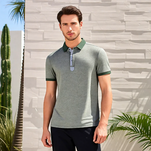 Chemise à manches courtes en tricot uni pour homme, coupe classique vintage, séchage rapide, avec col contrasté pour les sports de plein air - Product Image 2