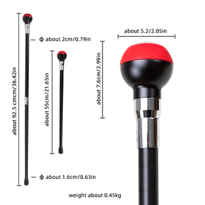 Bâton de marche créatif pour jeune gentleman, avec pommeau de levier de vitesse de voiture multifonctionnel en boule rouge, tige en fer à longueur réglable, tendance - Product Image 2