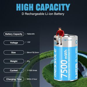 Dung lượng lớn <span class=keywords><strong>D</strong></span> Kích thước USB-C pin Lithium ion 7500mwh 5000mAh 1.5V loại <span class=keywords><strong>D</strong></span> di động có thể sạc lại pin Li ion LR20 Pin - Product Image 4