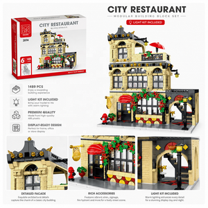 Ensemble de blocs de <span class=keywords><strong>construction</strong></span> Scène de rue de restaurant occidental pour les distributeurs en gros, jouets miniatures d'architecture et détaillants de boutiques de cadeaux - Product Image 4