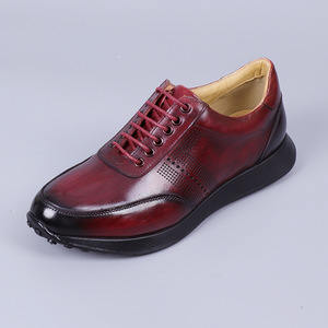 Chaussures à lacets pour hommes en cuir de vache bleu, bout rond, semelle extérieure en caoutchouc respirant, semelle intermédiaire en EVA, toutes saisons, usage décontracté - Product Image 3