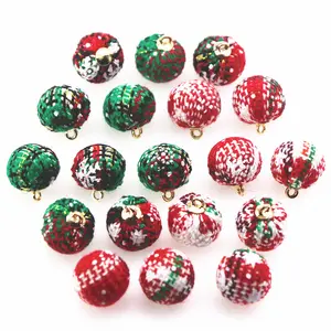 Customized 15mm Christmas Fabric Covered Round Ball Buttons With Metal Ring For Shirt And Skirt Or Pendant