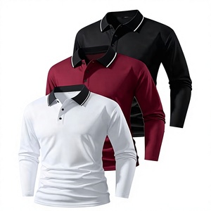 3pcs Men's Long Sleeved Polo Shirt Contrasting Collar Casual Business Golf Polo Shirt Soft and Smooth Knitted Fabric Exquisite - Product Image 1