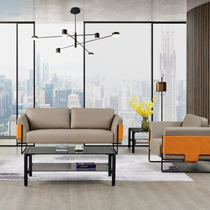 Set Divano Componibile Nordico Minimalista in Ecopelle Azzurra, 3 Posti con Cuscini in Schiuma ad Alta Resilienza, Arredamento Morbido per Piccoli Soggiorni - Product Image 4