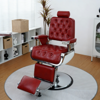 Chaise de Barbier Professionnelle Hydraulique Robuste de Haute Qualité en Cuir Synthétique Rouge Durable 360° pour Salon de Coiffure