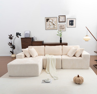 Canapé modulaire sectionnel en tissu, sans structure, moderne, en forme de L, pour salon, en velours côtelé, avec mousse haute densité et chaise longue