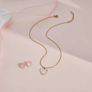 Regalo di Compleanno per <span class=keywords><strong>Bambina</strong></span>, Set di Gioielli con Collana a Cuore e Orecchini in Acciaio Inossidabile Ipoallergenico - Product Image 5