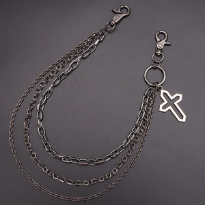 Cross Pendant <b>Trouser</b> <b>Chain</b> Zinc Alloy Multi Layered Gunmetal Black Unisex Fashion Accessory Daily Wear - Product Image 6