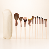 Großhandel 12-teiliges Make-up-Pinsel-Set mit elfenbeinfarbener Reißverschlusstasche, weichen PBT-Synthetikborsten, Aluminium-Ferrule, PP-Griff, Gesichts- und Augen-Kit