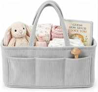 Panier de rangement pour chambre d'enfant en velours côtelé doux de qualité supérieure avec séparateurs amovibles et poignées, organisateur portable, cadeau pour la liste de naissance et la fête prénatale