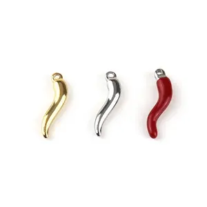 Aço Inoxidável Ouro Plain Plated Boa Sorte Encantos Chifre Italiano Chili Pepper Baby Pin Encantos Pingente Para Crianças