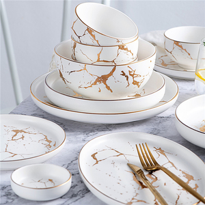 Wholesale 5.5 zoll schwarz marmor porzellan reis suppe schalen mit gold rim - Product Image 2