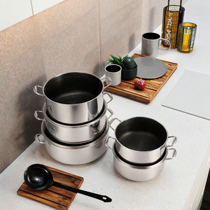 Çeşitli Boyutlarda Yapışmaz Yüzeyli Çift Taraflı İşlemeli Paslanmaz Çelik Büyük Çorba ve Et Suyu Tencereleri Çorba Tencereleri Seti - Product Image 2