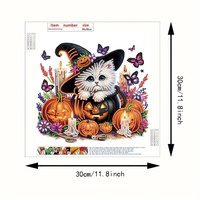 Kit de Peinture Diamant DIY 30x30CM avec Broderie Partielle en Cristal, Motif Chat et Citrouille d'Halloween, Art Mural sur Toile